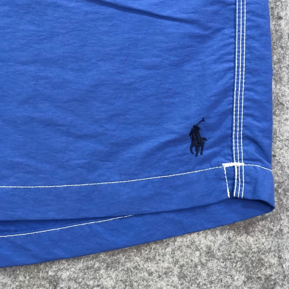 Polo Ralph Lauren Men Swim Trunks L Blue Cargo Pocket Drawstring Contrast Stitch